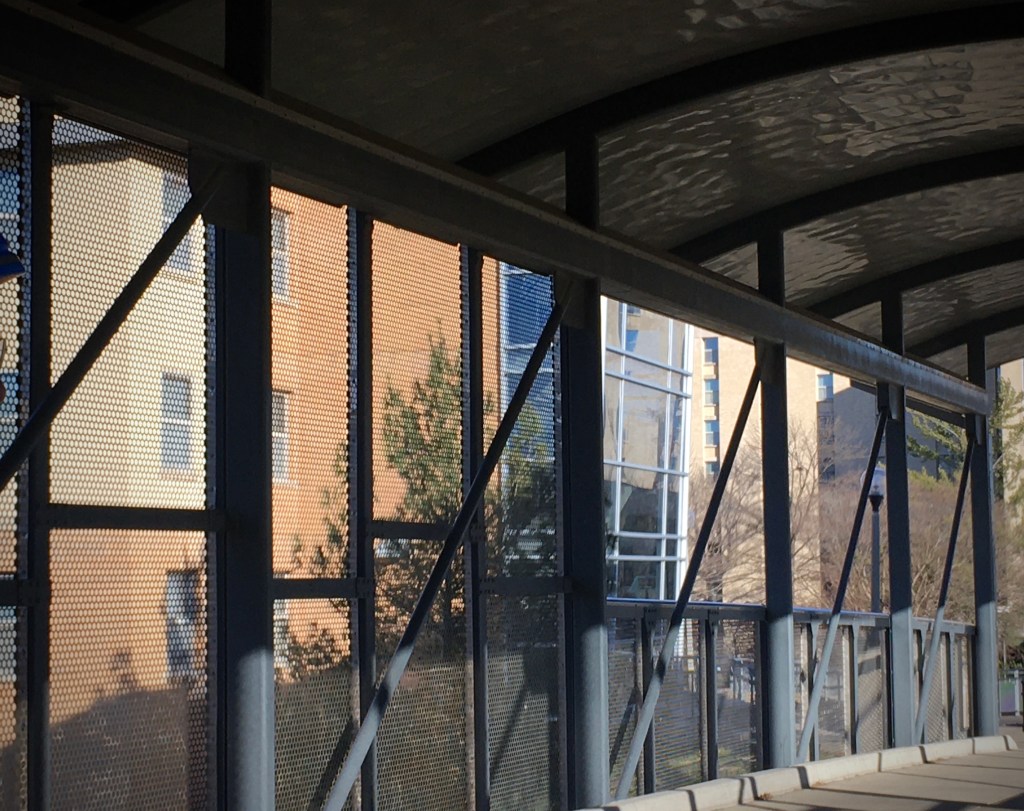 Fence and girders of pedestrian/bicycle bridge.
