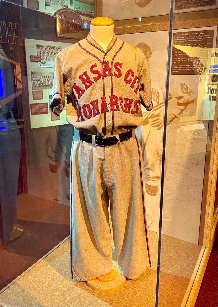 Kansas City Monarchs baseball uniform in display case