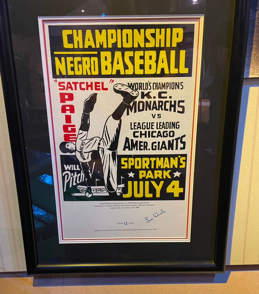 Poster announcing "Championship Negro Baseball with Satchel Paige."